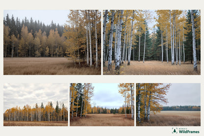 Preview grid of all five images in the Autumn Birch set